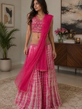 New Tie Dye Pink Indian Lehenga Sharara Set